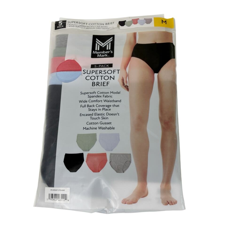 Member's Mark 5-Pack Super Soft Cotton Briefs Multi Color Womens 5 OPEN BOX